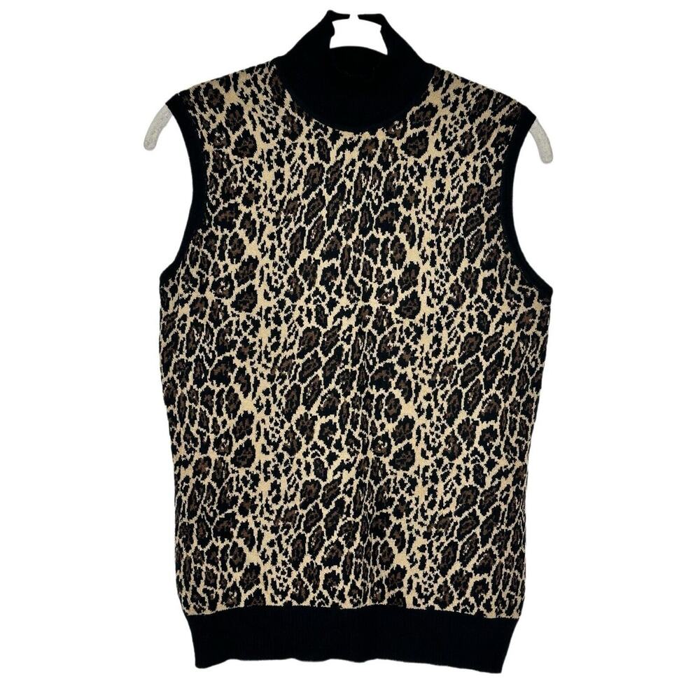 Luisa Spagnoli Animal Print 100% wool Turtleneck Tank Top size Medium